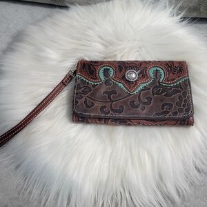Elegant Brown and Green Embossed Clutch
